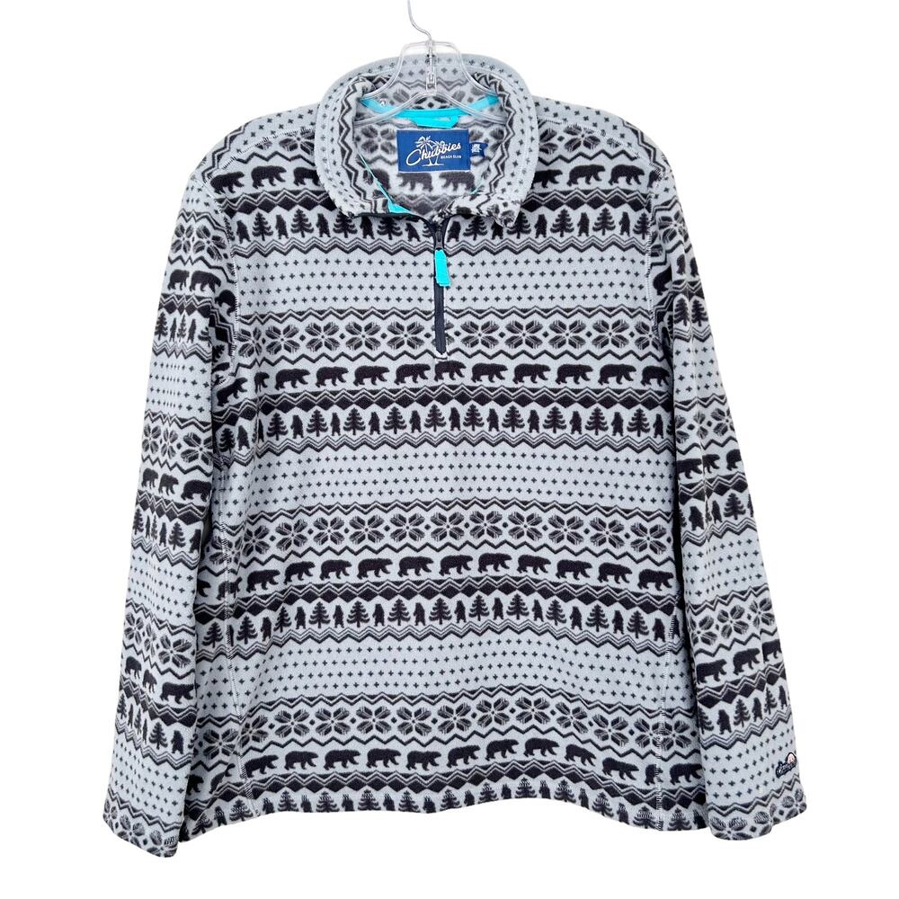 Chubbies Gray Fleece Bear Print Quarter Zip Sweater Sz L - Picture 6 of 6